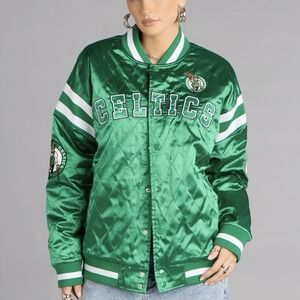 Boston Celtics NBA Ultra Game Green Satin Bomber Jacket‎ Women's Small NWT